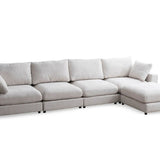 Canapé Julia Modulable - Tissu Chenille Blanc - 4 Places + 1 Pouf