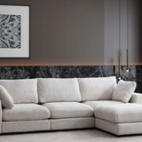 Canapé Julia Modulable - Tissu Chenille Blanc - 3 Places + 1 Pouf