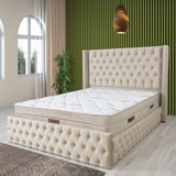 Cadre de Lit Armony Beige - Velours Capitonné