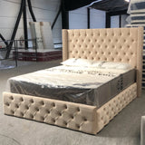 Cadre de Lit Armony Beige - Velours Capitonné