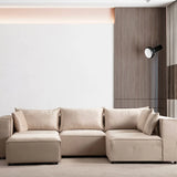 Canapé Modulable - Velours - 4 Places + 1 Pouf