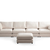 Canapé Julia Modulable - Velours Blanc - 4 Places + 1 Pouf