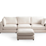 Canapé Julia Modulable - Velours Blanc - 3 Places + 1 Pouf