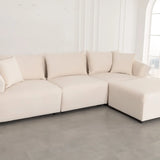 Canapé Modulable Lokkum - Velours Blanc - 3 Places + 1 Pouf - Traitement Anti-Tâche