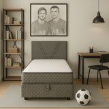 Lit Coffre Vénus 90x190 Gris avec Matelas 25 cm – Design Moderne et Gain de Place
