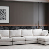 Canapé Julia Modulable - Tissu Chenille Blanc - 4 Places + 1 Pouf