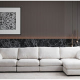Canapé Julia Modulable - Tissu Chenille Blanc - 4 Places + 1 Pouf