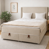 Lit Coffre COCO avec Matelas 30 cm & Surmatelas Intégré – Velours Anti-Tache Ecru