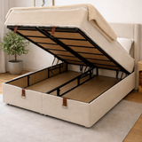 Lit Coffre COCO avec Matelas 30 cm & Surmatelas Intégré – Velours Anti-Tache Ecru