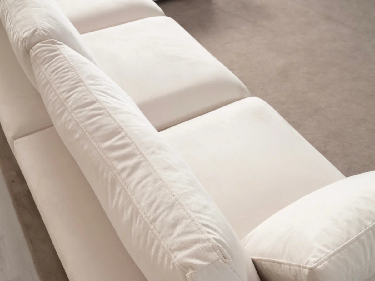 Canapé Julia Modulable - Velours Blanc - 4 Places + 1 Pouf