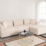 Canapé Modulable Lokkum - Velours Blanc - 3 Places + 1 Pouf - Traitement Anti-Tâche