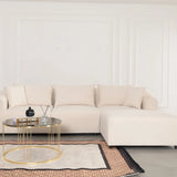 Canapé Modulable Lokkum - Velours Blanc - 3 Places + 1 Pouf - Traitement Anti-Tâche