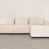 Canapé Modulable Lokkum - Velours Blanc - 3 Places + 1 Pouf - Traitement Anti-Tâche