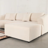 Canapé Modulable Lokkum - Velours Blanc - 3 Places + 1 Pouf - Traitement Anti-Tâche