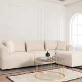 Canapé Modulable Lokkum - Velours Blanc - 3 Places + 1 Pouf - Traitement Anti-Tâche