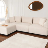 Canapé Modulable Lokkum - Velours Blanc - 3 Places + 1 Pouf - Traitement Anti-Tâche