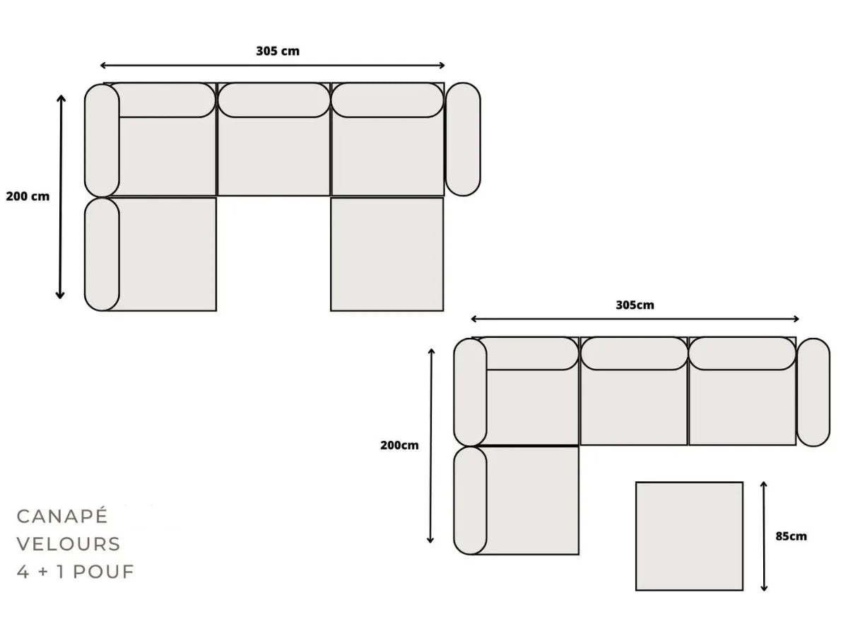 Canapé Modulable - Velours - 4 Places + 1 Pouf