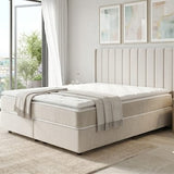 Lit Coffre TOKYO avec Matelas 30 cm & Surmatelas Intégré – Velours Anti-Tache Ecru