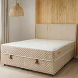 Lit Coffre Leon avec Rangement Intégré + Matelas Ressorts Ensachés 25 cm – Beige Lin – 140x190