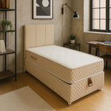 Lit Coffre Léon 90x190 Beige avec Matelas 25 cm – Style et Praticité