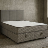 Lit Coffre Léon Gris en Lin avec Matelas Ressorts Ensachés 25 cm – 140x190 et 160x200