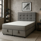 Lit Coffre Oslo Gris Capitonné avec Matelas Ressorts Ensachés 25 cm – 140x190 et 160x200