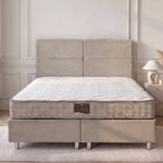 Pack Sydney – lit coffre en velours beige anti-tache avec matelas
