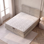 Pack Sydney – lit coffre en velours beige anti-tache avec matelas