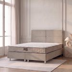 Pack Sydney – lit coffre en velours beige anti-tache avec matelas