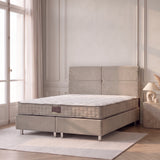 Pack Sydney – lit coffre en velours beige anti-tache avec matelas