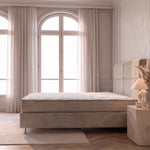 Pack Sydney – lit coffre en velours beige anti-tache avec matelas