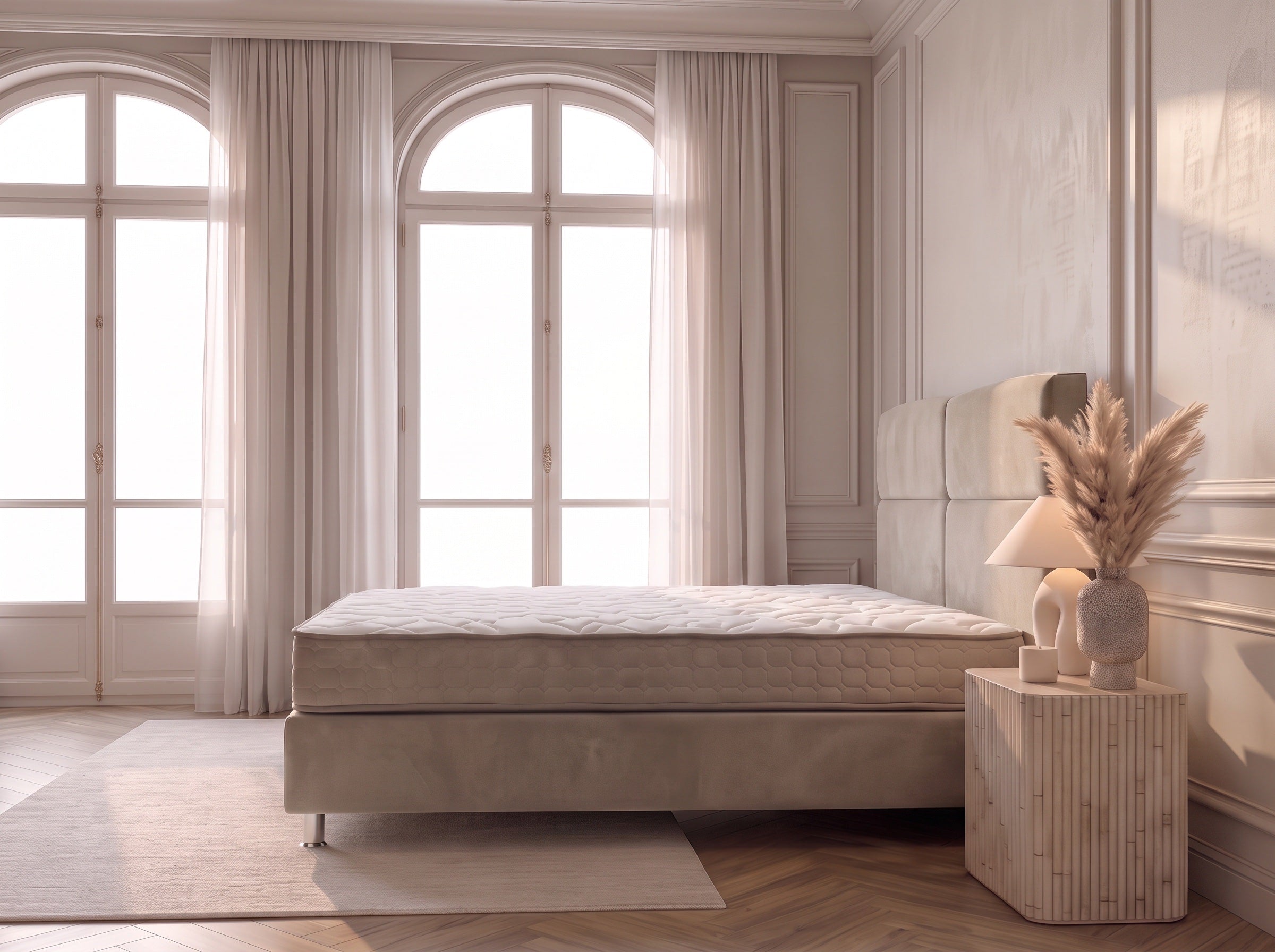 Pack Sydney – lit coffre en velours beige anti-tache avec matelas