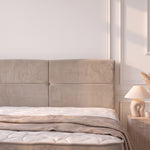 Pack Sydney – lit coffre en velours beige anti-tache avec matelas