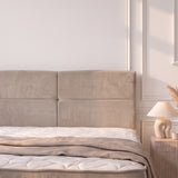 Pack Sydney – lit coffre en velours beige anti-tache avec matelas