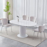 Table à Manger Sofia – Extensible – Plateau Céramique Blanc – Pieds Bois Laqué – 125 à 165 cm