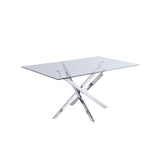 Table à Manger Olivia – Plateau en Verre Rectangulaire – Pied Chrome – 150 cm