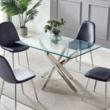 Table à Manger Olivia – Plateau en Verre Rectangulaire – Pied Chrome – 150 cm