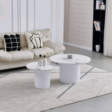 Tables Basses Gigognes Pila – Rondes – Plateau Céramique Effet Marbre Anti-Rayure – Pied Bois Laqué Blanc