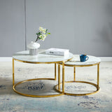 Tables Basses Gigognes Duo – Plateau Effet Marbre – Pied Doré