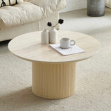 Table basse Calypso en céramique effet travertin ronde