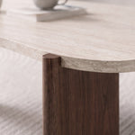 Table basse Zora plateau effet travertin et pieds noyer