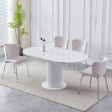 Table à Manger Sofia – Extensible – Plateau Céramique Blanc – Pieds Bois Laqué – 125 à 165 cm