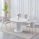 Table à Manger Sofia – Extensible – Plateau Céramique Blanc – Pieds Bois Laqué – 125 à 165 cm